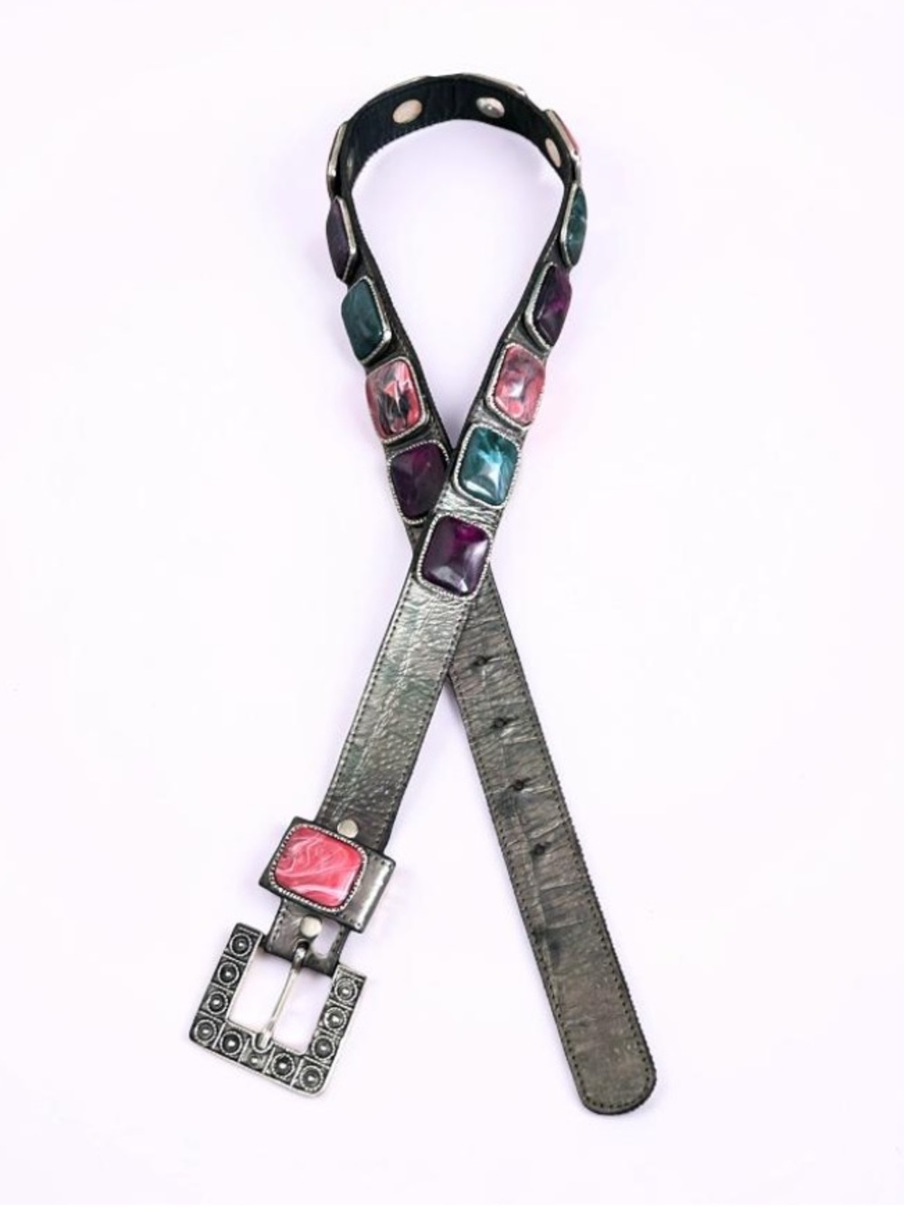 Vintage Y2K Leatherock Jeweled Leather Belt Western Boho Statement USA
